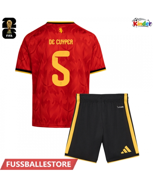 Günstige Belgien Maxim De Cuyper #5 Heimtrikotsatz Kinder WM 2026 Kurzarm (+ Kurze Hosen)